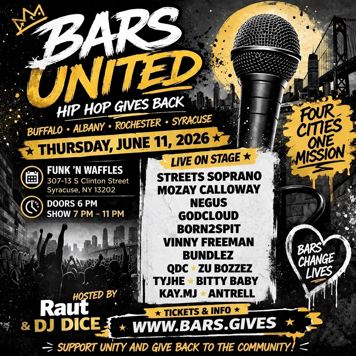 Bars United — Hip Hop Gives Back flier